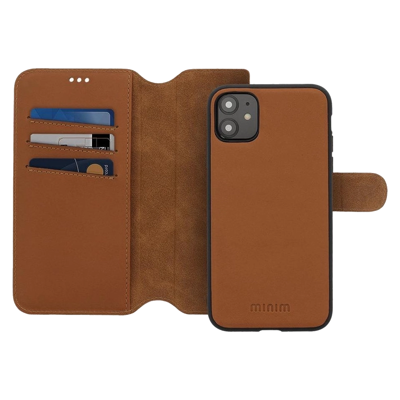 Minim kaitseümbris nahast Wallet case iPhone 13 mini Pruun