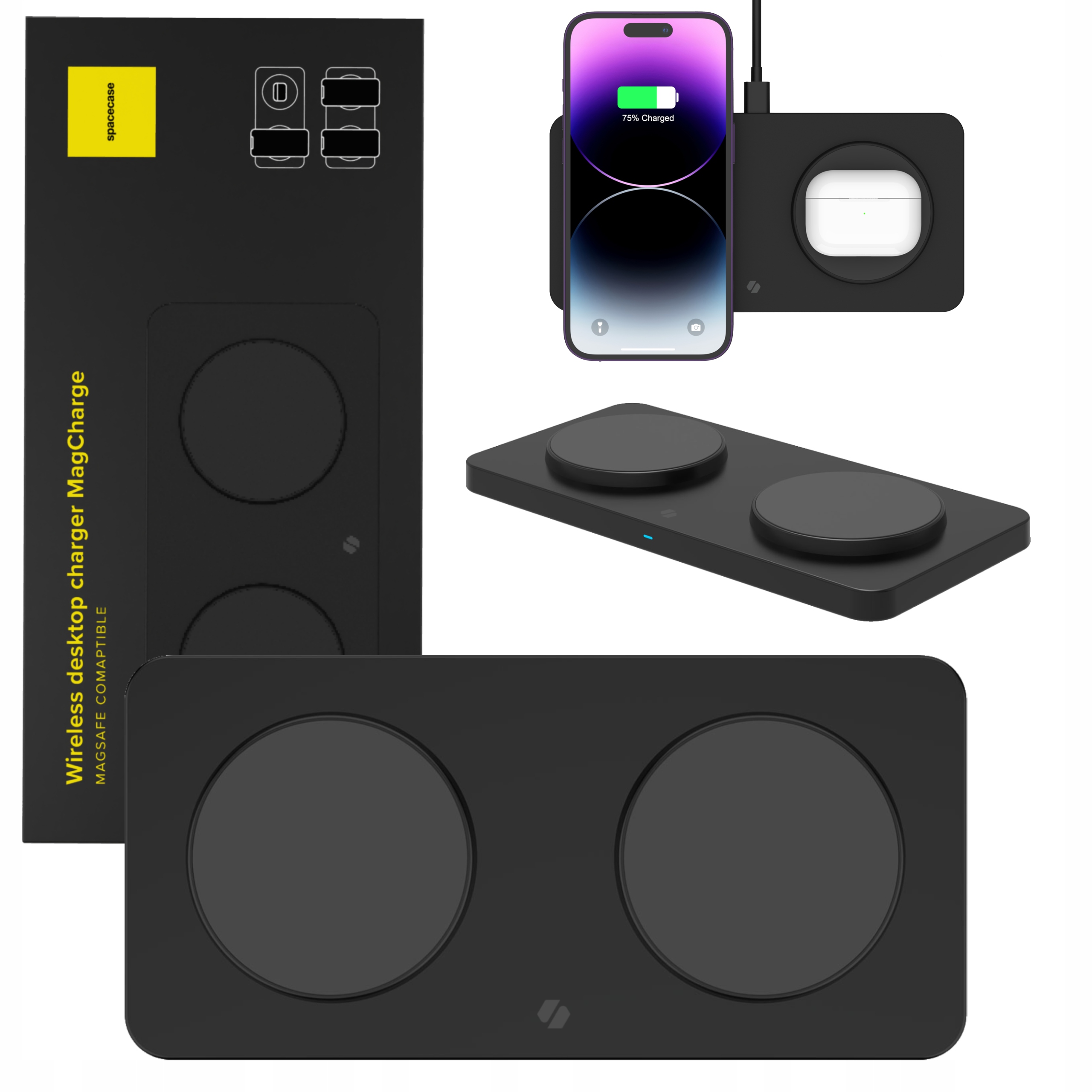 Spacecase Juhtmevaba laadija MagCharge Must